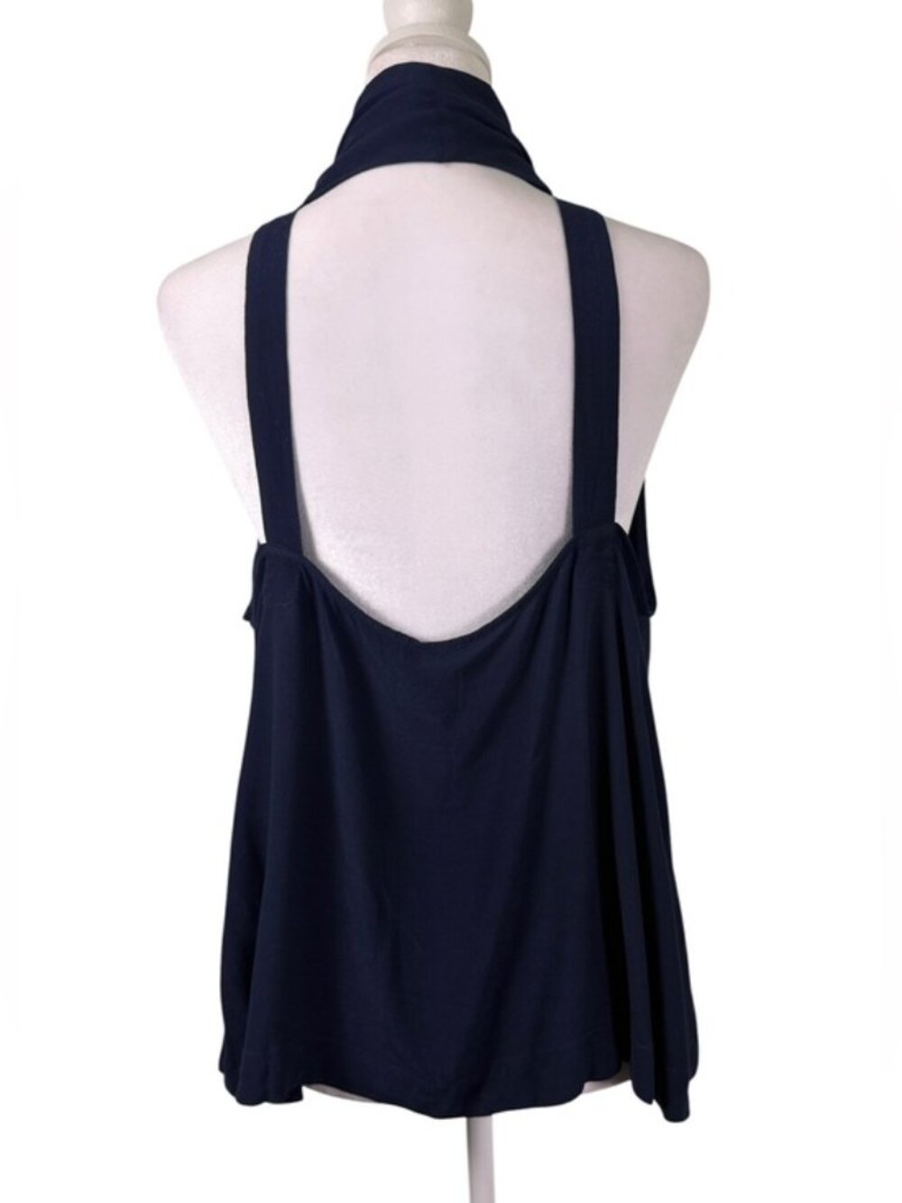 Free People Navy Cowl Neck Open Back Flowy Tunic Top M Boho Minimalist - Picture 3 of 8